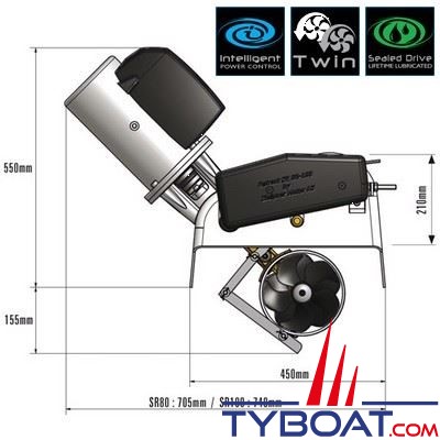 Side Power - Propulseur d'étrave rétractable SR100/185T - poussée 100kg - Pour tunnel Ø 185mm - 24 Volts