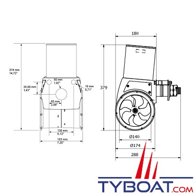 Side Power - Propulseur extérieur de poupe - SX50/140 - 50 Kg - 12 Volts 