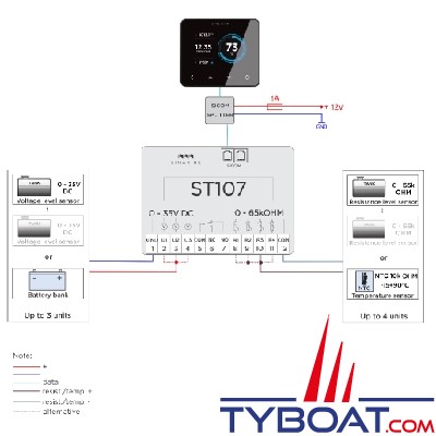 Simarine - ST107 Tank Module - Surveillance des capteurs de réservoir et de température et tension de batterie. 