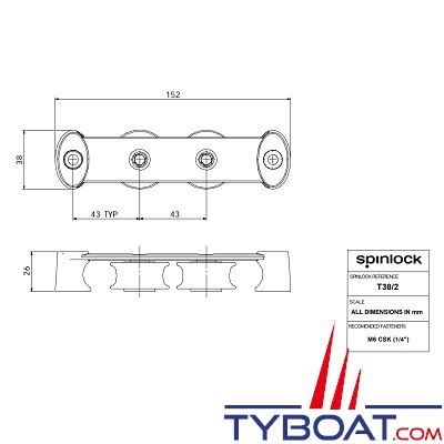 SPINLOCK - ST38/2 - Boite à réas ø 38 mm en composite / 2 réas
