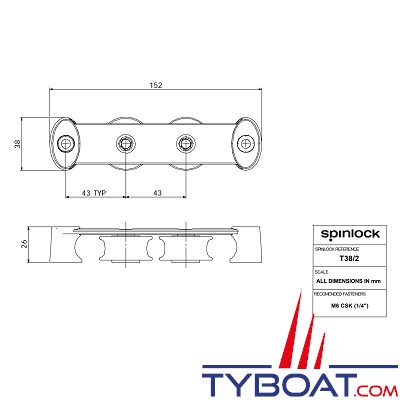 SPINLOCK - ST38/2 - Boite à réas ø 38 mm en composite / 2 réas