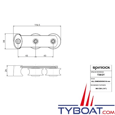 SPINLOCK - ST38/2Y - Boite à réas asymétrique ø 38 mm en composite / 2 réas