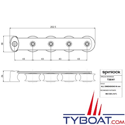 SPINLOCK - ST38/4Y - Boite à réas asymétrique ø 38 mm en composite / 4 réas