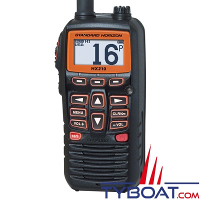 Standard Horizon - VHF marine portable HX210E - 6 watts - IPX 7 étanche et flottante, avec chargeur et clip