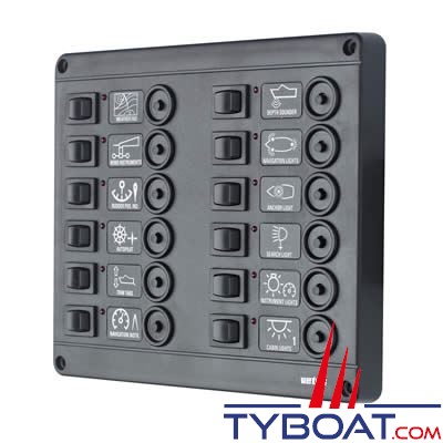 Tableau électrique Vetus P12CB 12 volts 12 interrupteurs et disjoncteurs thermiques