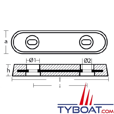 Tecnoseal - anode à boulonner type Vetus - magnésium - 290x55x30MM 0.7KG