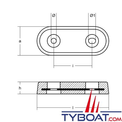 Tecnoseal - anode à boulonner type Vetus - zinc - 148x58x25MM - 1KG