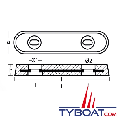 Tecnoseal - anode à boulonner type Vetus - zinc - 247x63x30MM - 2.3KG
