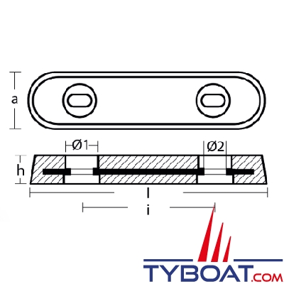 Tecnoseal - anode à boulonner type Vetus - zinc - 290x53x30MM 2.7KG