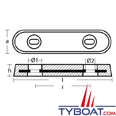 Tecnoseal - anode à boulonner type Vetus - zinc - 350x68x36MM 4.5KG