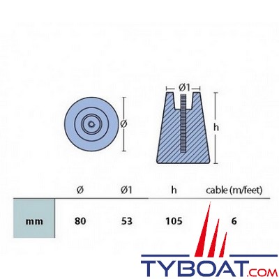 Tecnoseal - Anode à suspendre - Aluminium - Ø 53/80 mm hauteur 100 mm - 1 kg