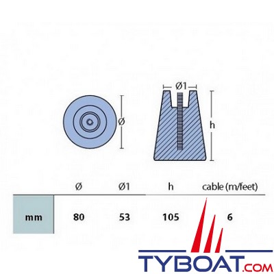 Tecnoseal - Anode à suspendre - Magnésium - Ø 53/100 mm hauteur 160 mm - 1,83 kg