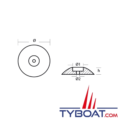 Tecnoseal - Anode rosace double Ø 110 mm - h. 45mm - la paire avec visserie - 2kg - Zinc