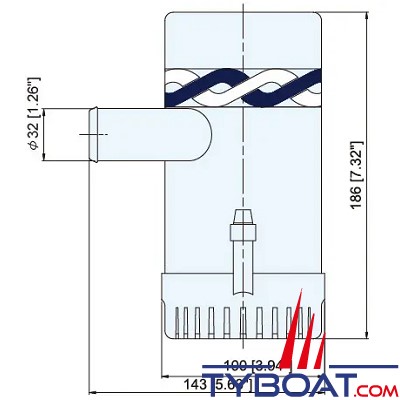 TMC - Pompe de cale immergée - Série R18 - 2000 GPH - 7 572 Litres/heure - 12 Volts - Sortie 32 mm