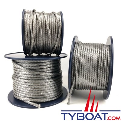 Tresse Dyneema SK78  -  Ø 2,5 mm -  16 Fuseaux sans gaine - Bobine de 25 m - Gris