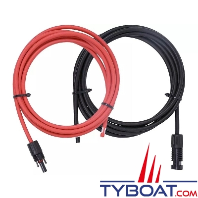 Câble pour panneau solaire Ø 4 mm² avec double isolation UV Rouge et Noir - longueur 10 mètres avec connecteur MC4