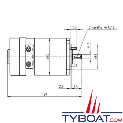 Moteur de guindeau 12V 700W pour relais 4B - 2 bornes - arbre Ø 11mm