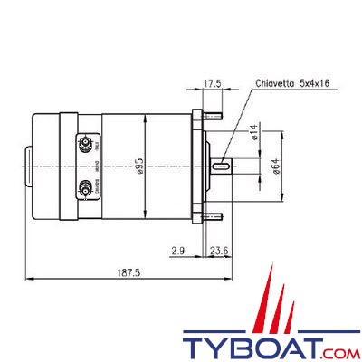 Moteur de guindeau 12V 700W pour relais 4B - 2 bornes - arbre Ø 14mm