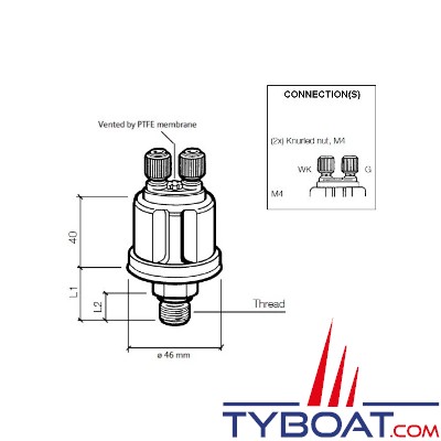VDO 360-081-030-041C - Capteur de pression/air - 0-10 Bar - M10X100 avec alarme 2 bars