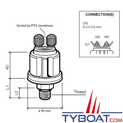 VDO - Capteur de pression - 0-2 Bar - 12X150