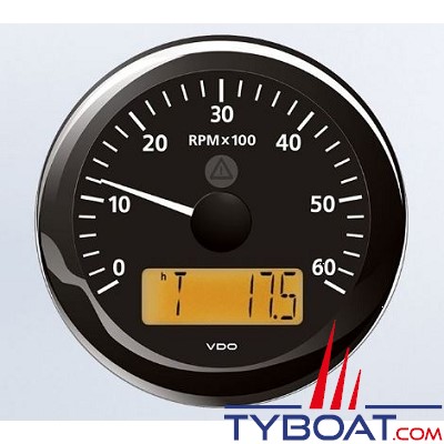 VDO - Compte tours 12/24V 6000 rpm  avec horamètre 