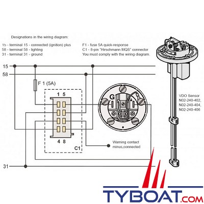 VDO - Indicateur eau douce A2C59514677 - 4-20mA - 12/24 volts - Ø 52 mm - Blanc