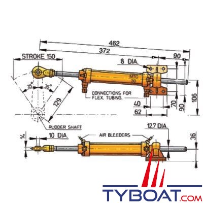 Vérin hydraulique Vetus type  MTC30, pour tuyau nylon Ø 8 mm