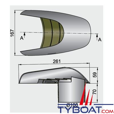 Vetus - Aérateur à coquille TYPHOON inox 316 manchon intégré Ø 100 mm