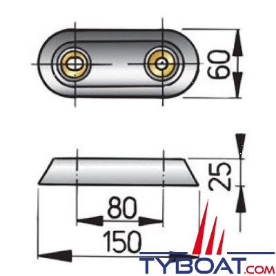 Vetus - Anode de coque en zinc type  15  (kit de fixation exclus)