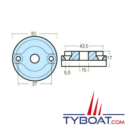 Vetus - Anode pour propulseur d'étrave propulseurs d'étrave 35/ 45 / 55 Kgf, BOWA036, 042, 057, BOWB042, 057