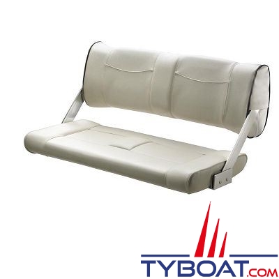Vetus - Banquette 2 places rabattable dossier ajustable blanche coutures bleu marine