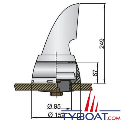 VETUS - Boite dorade en inox pour manche à air. Ø.   75 mm 