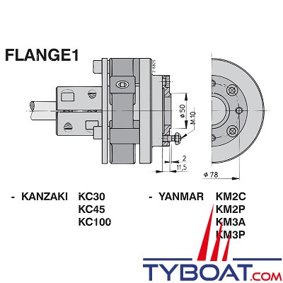 Vetus - Bride intermédiaire pour moteurs Yanmar KM2C - KMP2P - KM3P et Kanzaki  KC30 - KC45 - KC100