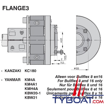 Vetus - Bride intermédiaire pour moteurs Yanmar KM4A - KM4A1 - KMH4A - KBW20-1 - KBW21 et Kanzaki KC180