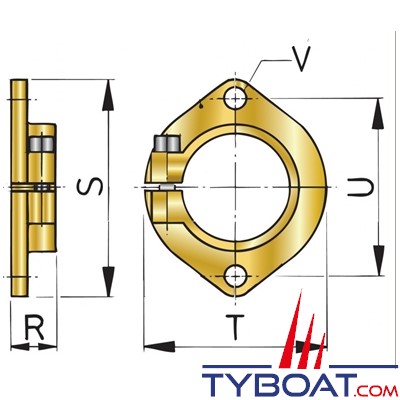 Vetus - Bride de montage en bronze pour tube d'étambot Ø 71mm série BL45 - arbre 45mm