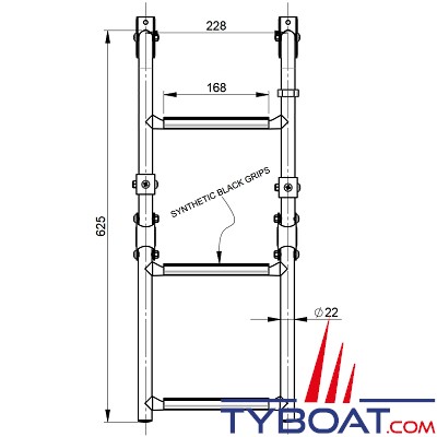 Vetus - Échelle de bain pliante inox AISI 316 - montage paroi - 3 marches - longueur totale 625 mm