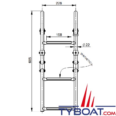 Vetus - Échelle pliable inox AISI 316 - avec arceaux montage sur pont - 3 marches - longueur totale 625 mm