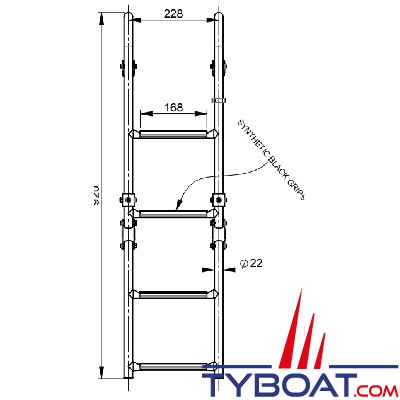 Vetus - Échelle pliable inox AISI 316 - avec arceaux montage sur pont - 4 marches - longueur totale 920 mm