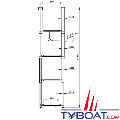 Vetus - Échelle télescopique inox - 4 marches - Hauteur totale 1165 mm