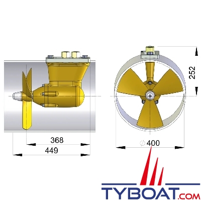 Vetus - Embase pour propulseur hydraulique 550 kgf, inclus moteur hydraulique - Tunnel 400 mm