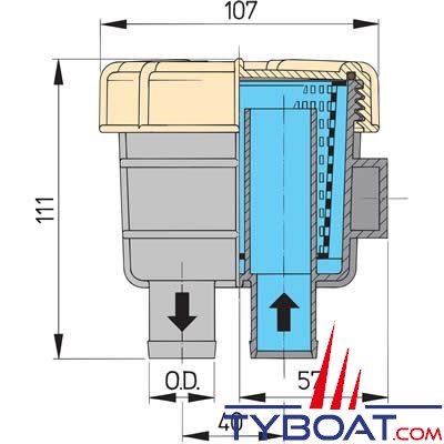 VETUS - Filtre à eau de mer Type 140 raccordement tuyaux Ø 12,7 mm 