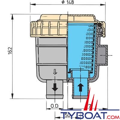 VETUS - Filtre à eau de mer FTR330 - raccordement tuyaux Ø 13 mm 