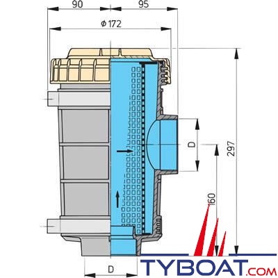 VETUS - Filtre eau de mer type 1320 raccordement tuyaux 38 mm (G1½)