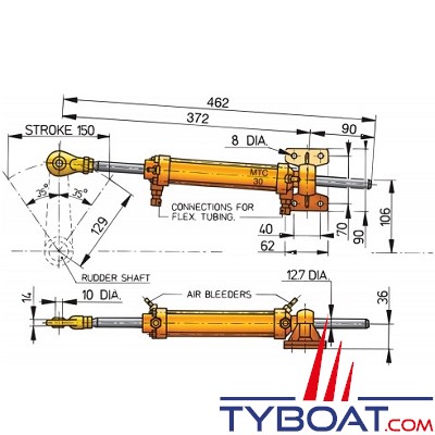 VETUS - Le kit de direction hydraulique comprend le vérin MTC30 la pompe HTP2008 15 mètres de flexible  les accessoires de montage et l'huile