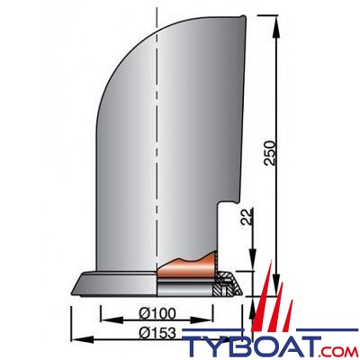 Vetus - Manche à air en acier inoxydable type Tom intérieur blanc  (y inclus bague en inox) - Ø 100mm