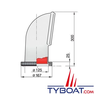 Vetus - Manche à air SAMOEN type Yogi S (collerette en synthétique inclus) - Ø 125 mm