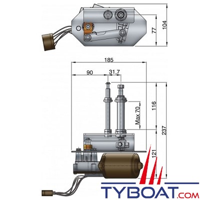 VETUS - Moteur d'essuie-glaces HDMC renforcé HEAVY DUTY avec réglage angle de balayage arbre court 12 Volts