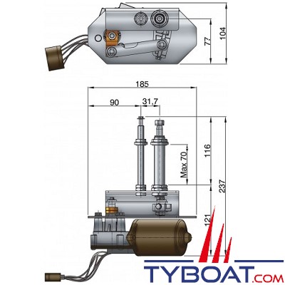 VETUS - Moteur d'essuie-glaces HDMC renforcé HEAVY DUTY avec réglage angle de balayage arbre court 24 Volts