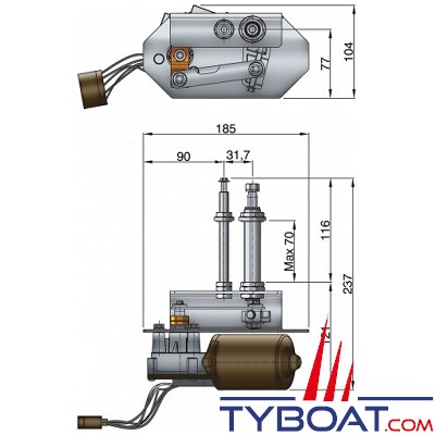 VETUS - Moteur d'essuie-glaces HDMC renforcé HEAVY DUTY avec réglage angle de balayage arbre long 24 Volts