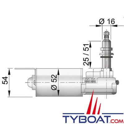 Vetus - Moteur essuie-glace type DIN conique - arbre court 1”/25mm - 2 vitesses, retour à l’arrêt - 12 Volts